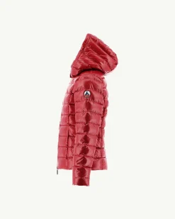 Doudoune Laquee A Capuche Enfant Grand Froid Rouge Opale*JOTT New