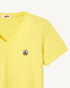 T-Shirt Uni Col V Femme En Coton Biologique Jaune Clair Cancun*JOTT Best Sale