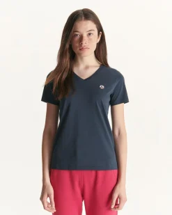 T-Shirt Uni Col V Femme En Coton Biologique Marine Cancun*JOTT Outlet