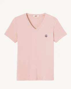 T-Shirt Uni Col V Femme En Coton Biologique Rose Clair Cancun*JOTT Best